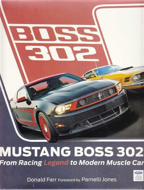 Mustang Boss 302 racing book cover with red car and bold BOSS 302 logo