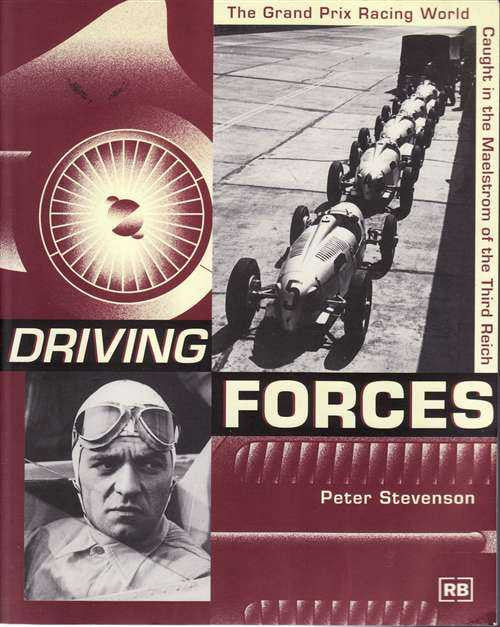Racing history book cover with maroon design, vintage wheel graphic, and motorbikes