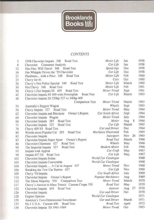 Impala &amp; SS Muscle Portfolio 1958 - 1972