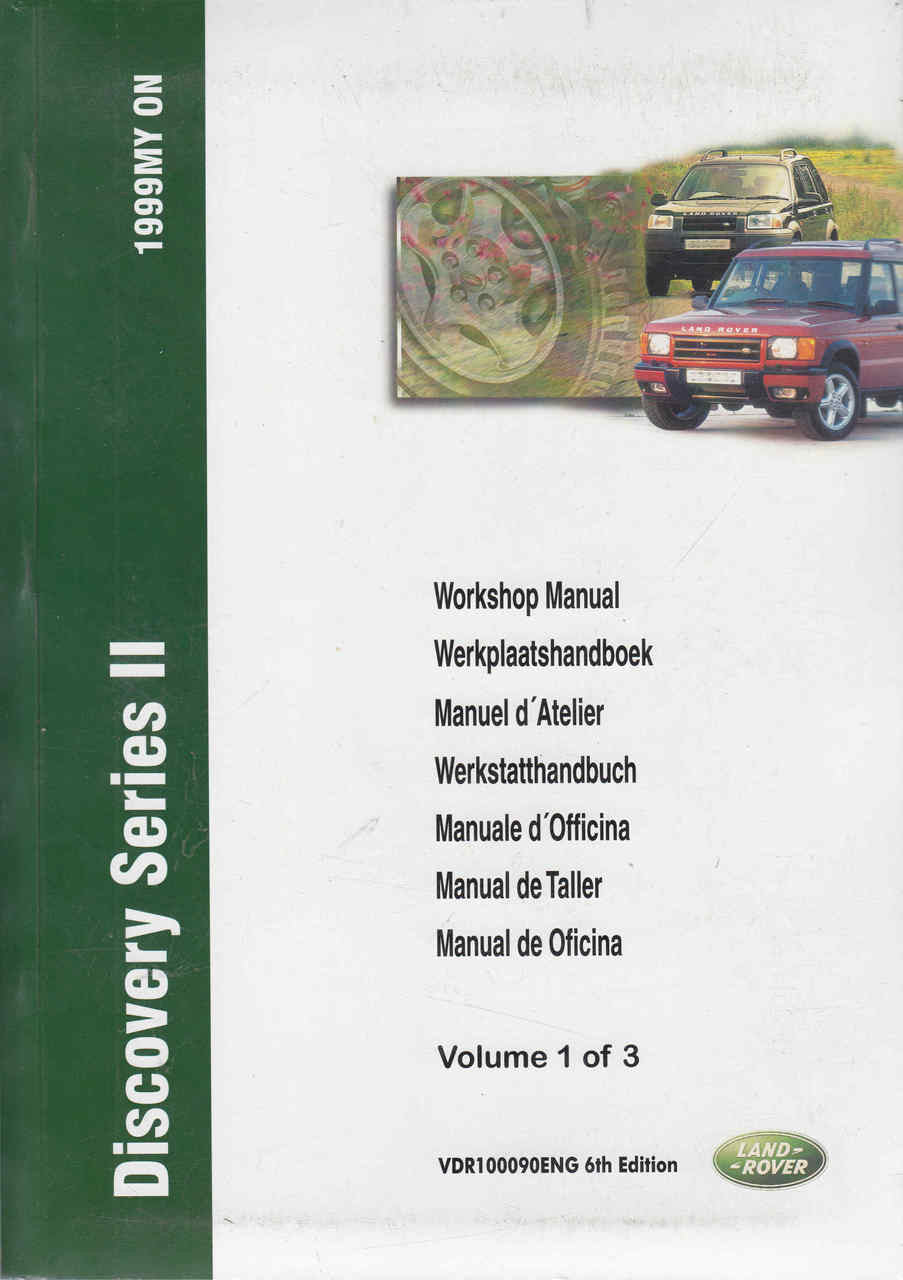 Workshop manual cover, volume 1 of 3, with multilingual text and Land Rover logo