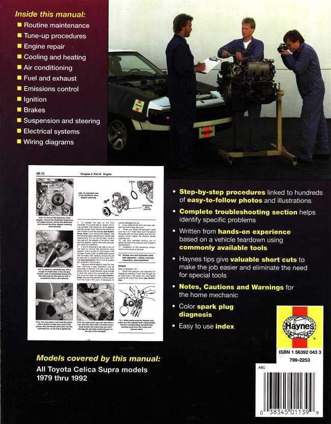 Toyota Celica Supra 1979 - 1992 Workshop Manual