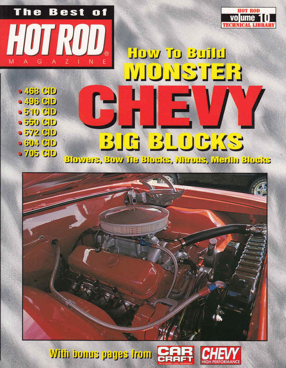 Hot Rod guide book cover with red V8 engine and Monster Chevy Big Blocks title