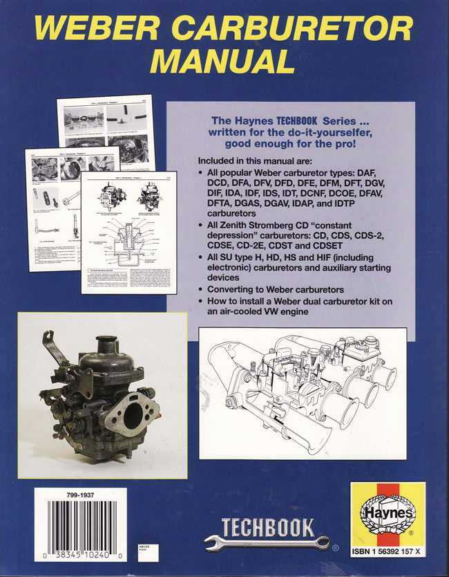 Haynes Techbook Weber Carburetor Manual cover with carburetor diagram and Haynes logo