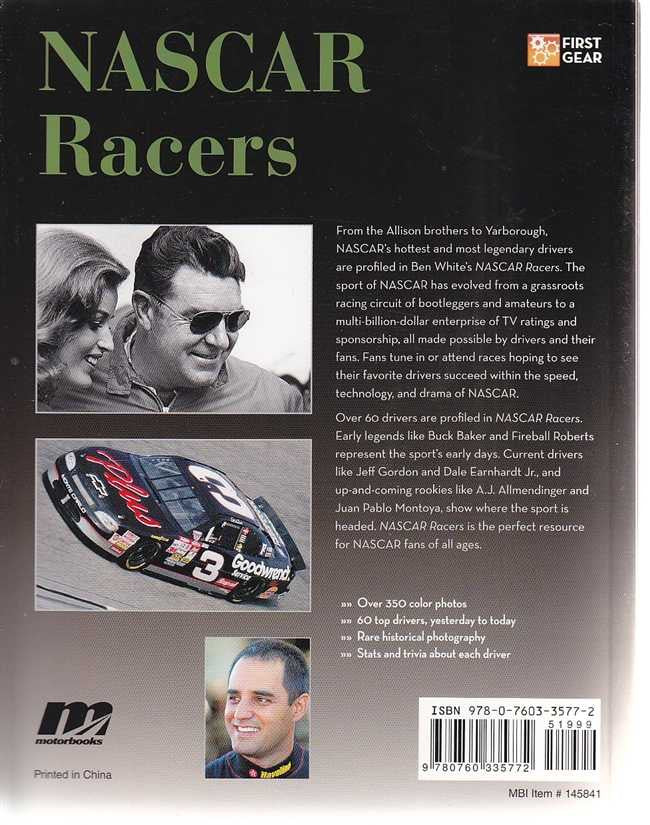 NASCAR Racers book cover with driver photos and First Gear logo, black design