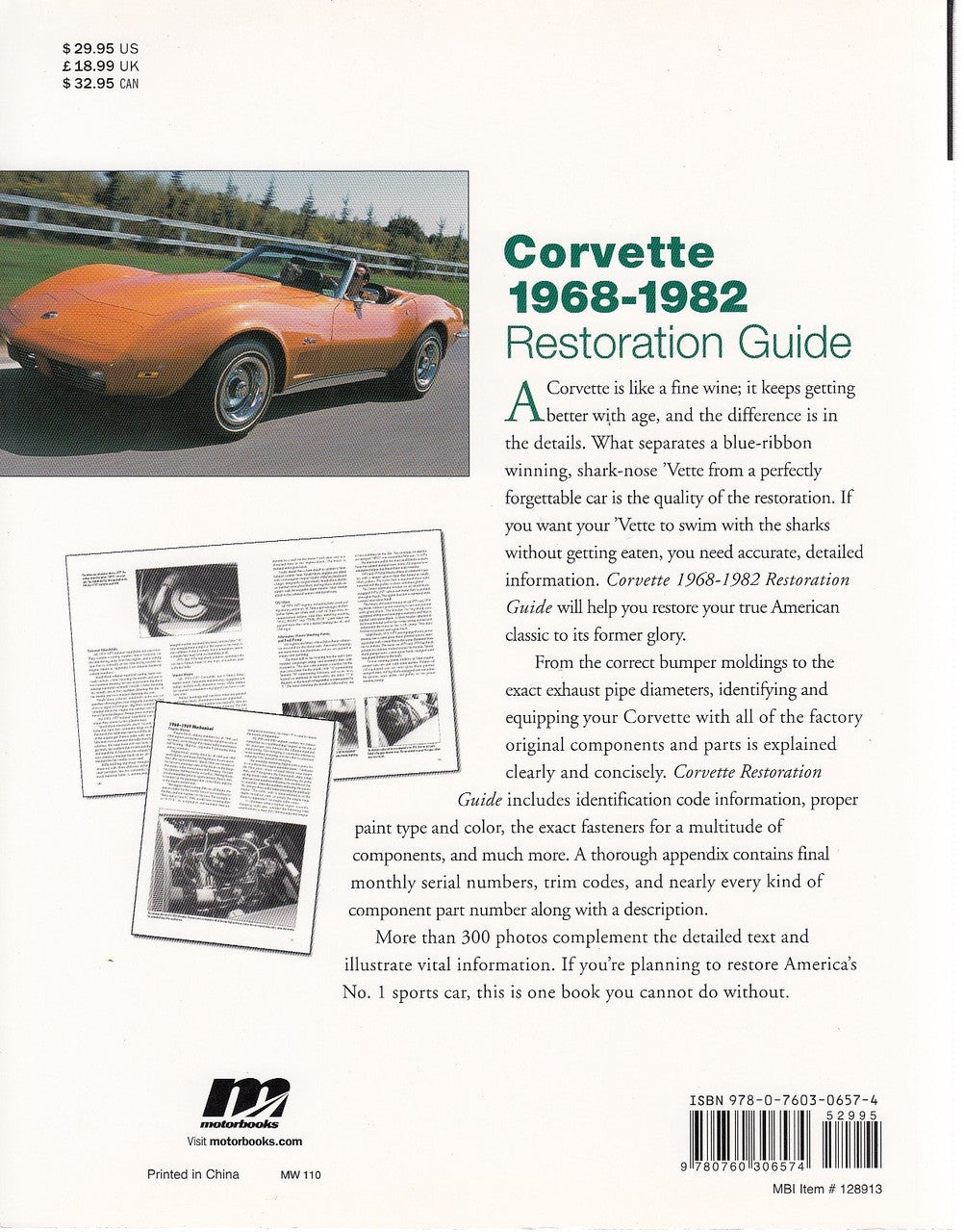 Corvette 1968 - 1982 Restoration Guide Back Cover