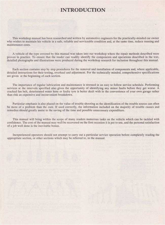 Workshop manual introduction page for Holden WB Series 3.3L 1980-1985
