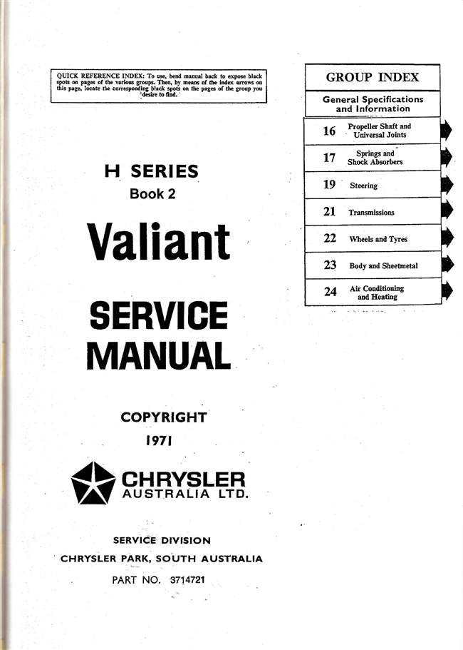 Chrysler | Valiant VH (H) Series 1971 - 1973 Workshop Manual (Book 2)