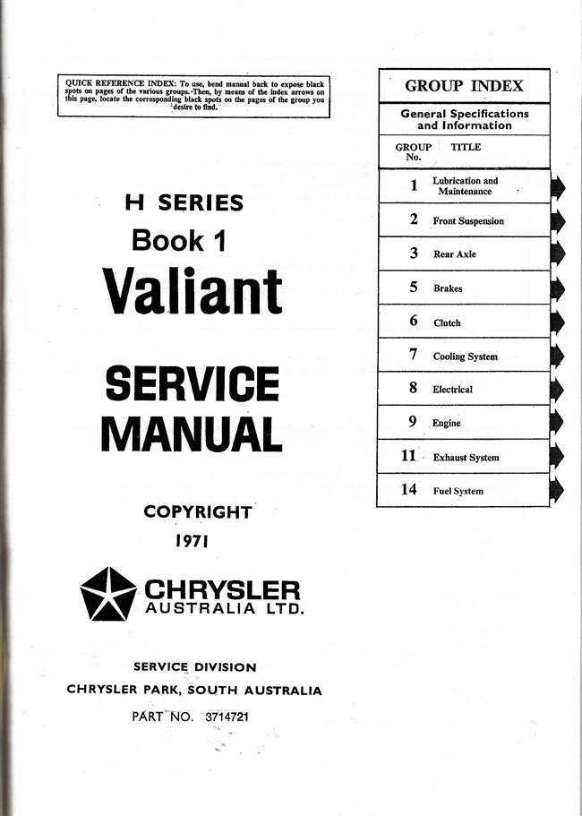 Chrysler | Valiant VH (H) Series 1971 - 1973 Workshop Manual (Book 1)