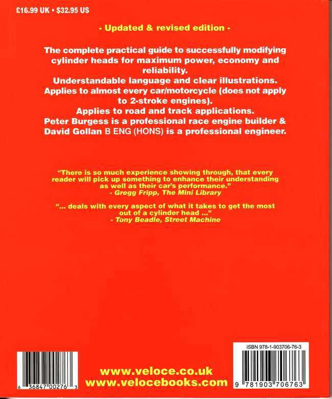 Red back cover of cylinder heads tuning paperback with barcode and pricing