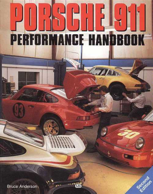Porsche 911 performance handbook cover with red race cars and large title text