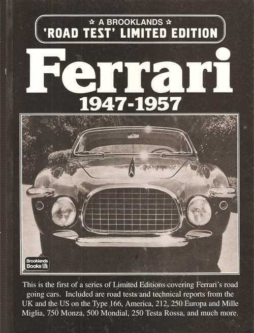 Ferrari 1947–1957 road tests limited edition book cover with front-view classic car
