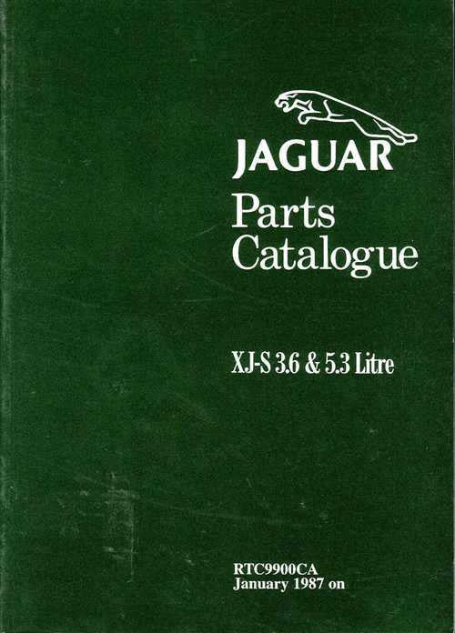 Green Jaguar Parts Catalogue cover, XJS 3.6 & 5.3 Litre, RTC9000CA Jan 1987