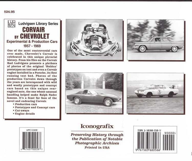 Corvair by Chevrolet book, Ludvigsen Library series, back with car photos