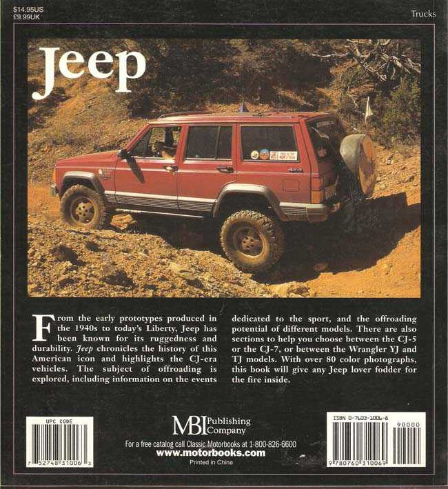 Jeep Enthusiast Color Series book, back cover with red off-road Jeep in outdoors