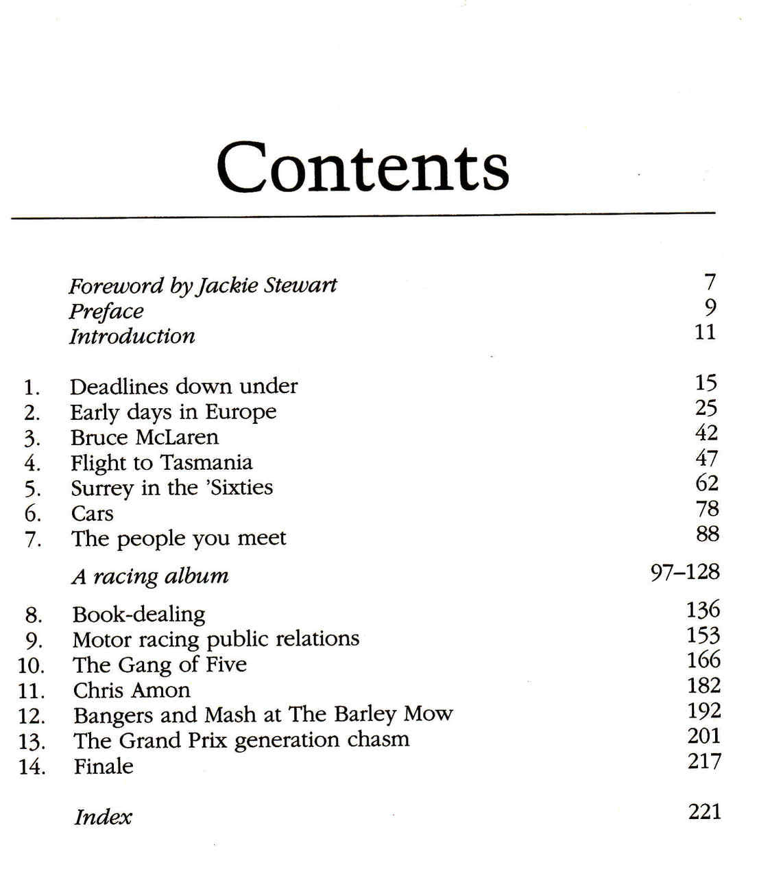 Book page showing Contents list with headings and page numbers