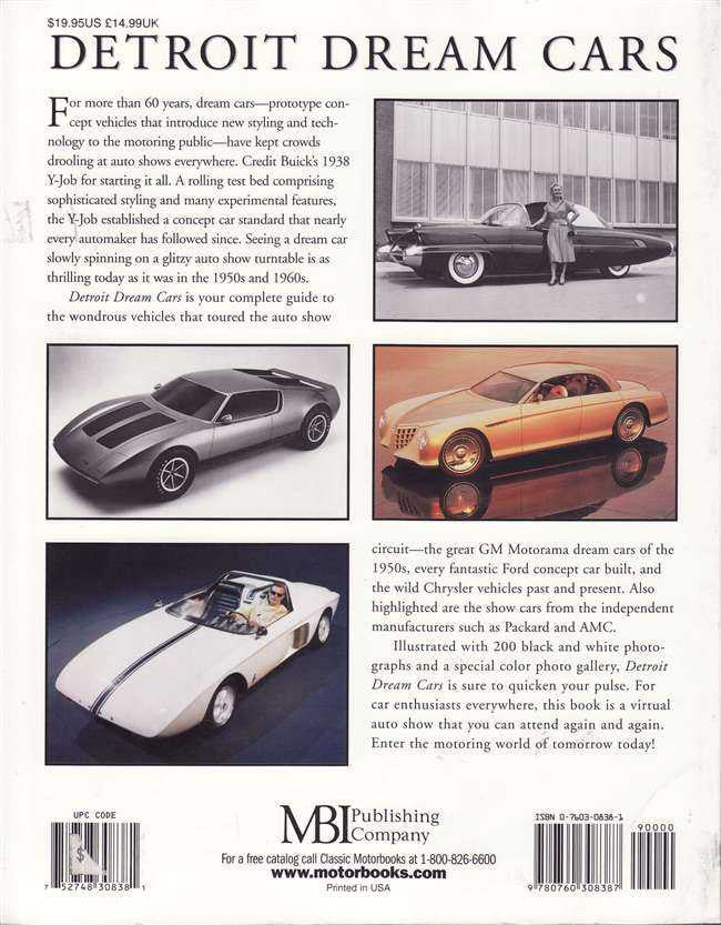 Detroit Dream Cars back cover with concept car photos and book text