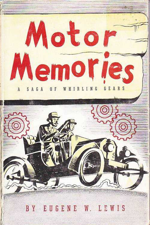 Motor Memories book cover with red title, gears, and vintage race car illustration.