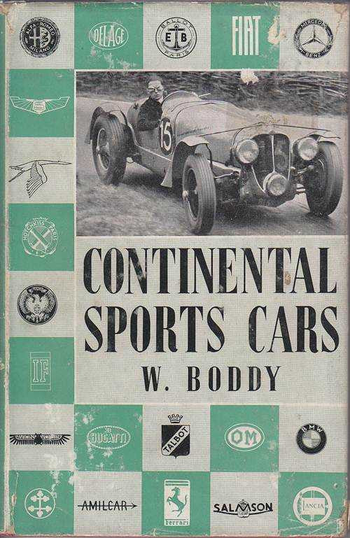 Vintage book cover for Continental Sports Cars, green design with classic sports cars photo