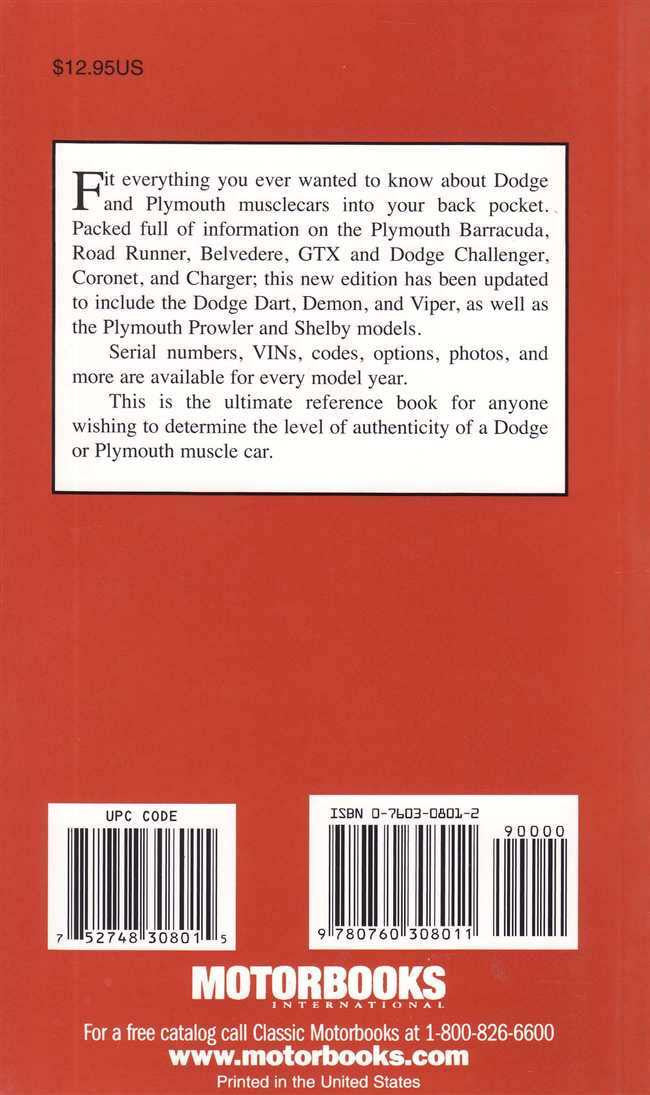 Dodge &amp; Plymouth Muscle Car Red Book (2nd Edition)