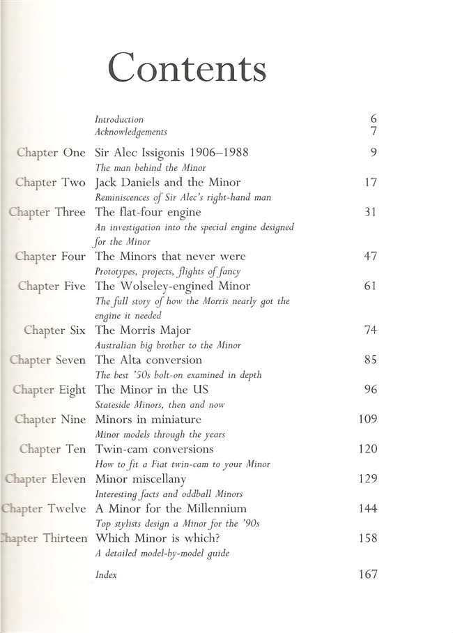 Book contents page listing chapters and page numbers, with headings and chapter titles