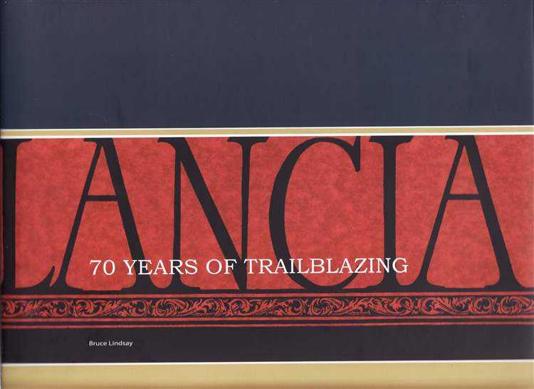 Lancia 70 Years Of Trailblazing book cover with large red LANCIA lettering