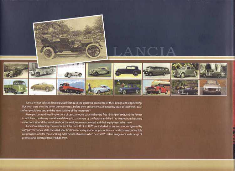 Lancia history book page with vintage car photo collage and paragraph text