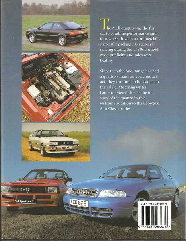 Audi Quattro The Complete Story book back cover with car photos and barcode