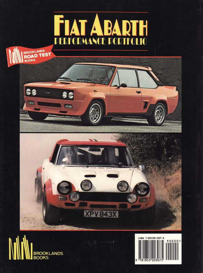 Performance portfolio book cover with Fiat Abarth title and two rally cars