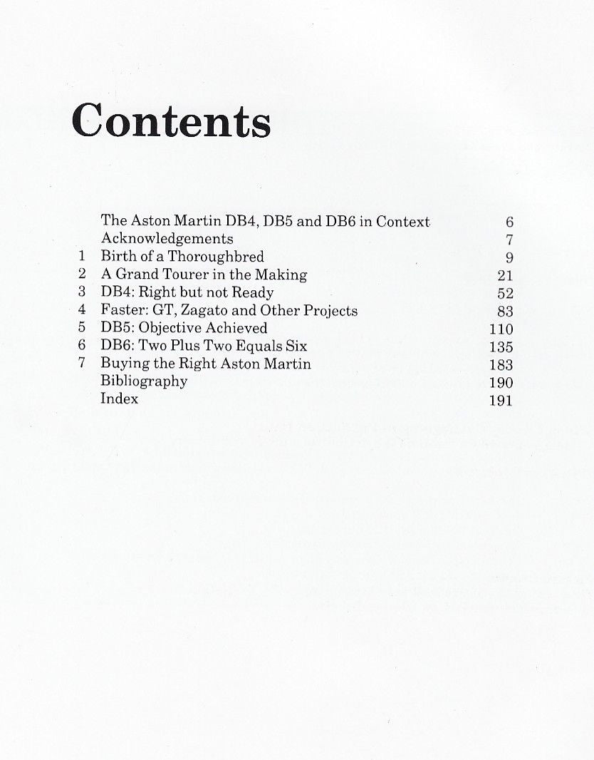 Aston Martin DB4, DB5 & DB6 The Complete Story Contents