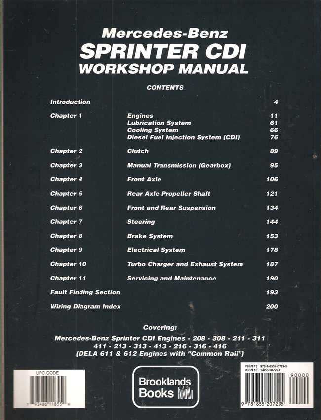 Workshop manual cover for Mercedes-Benz Sprinter CDI with contents and chapter list
