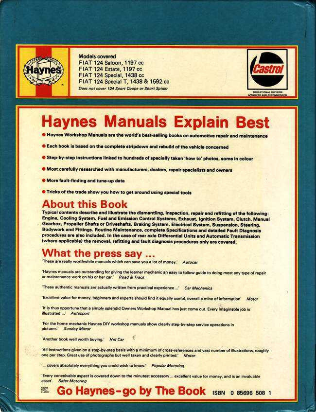Fiat 124 Saloon &amp; Estate 1966 - 1975 Workshop Manual