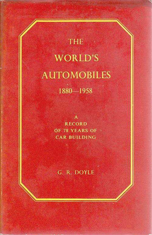 Red hardcover book cover with gold title text, “The World’s Automobiles 1880–1958”