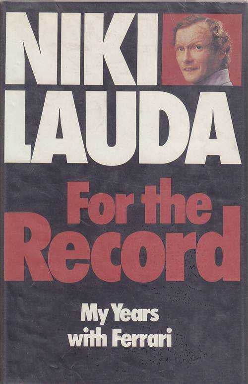 Hardcover memoir book front cover with NIKI LAUDA and For the Record text.