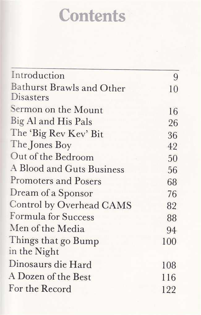 Paperback contents page with chapter titles and page numbers