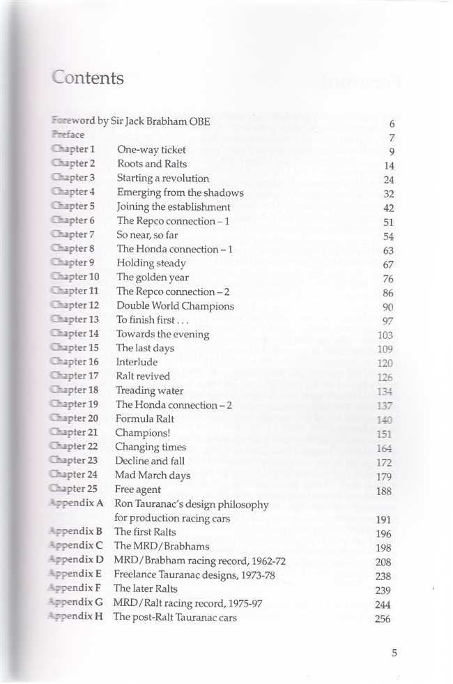 Paperback book contents page with chapter list and page numbers