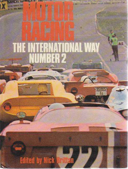 Motor racing book cover with vintage race cars and bold title text