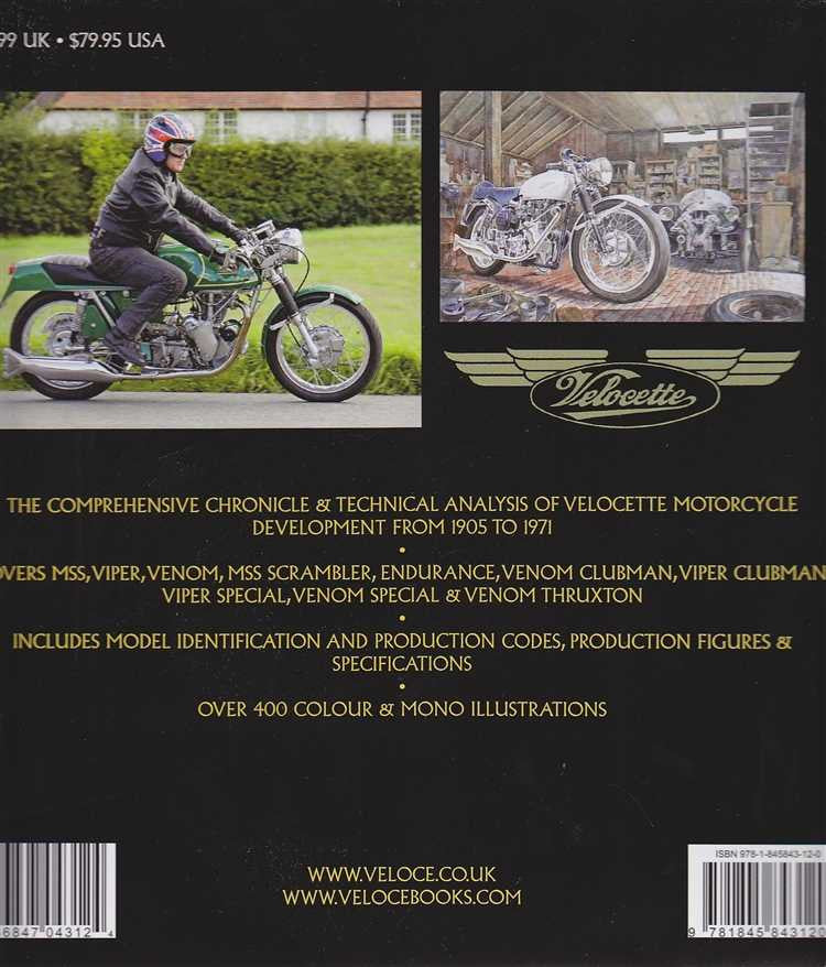 Velocette motorcycle book back cover with two bike photos, barcode, and website info
