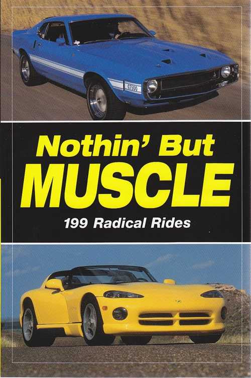 Muscle car book cover with blue and yellow muscle cars and large Nothin' But Muscle