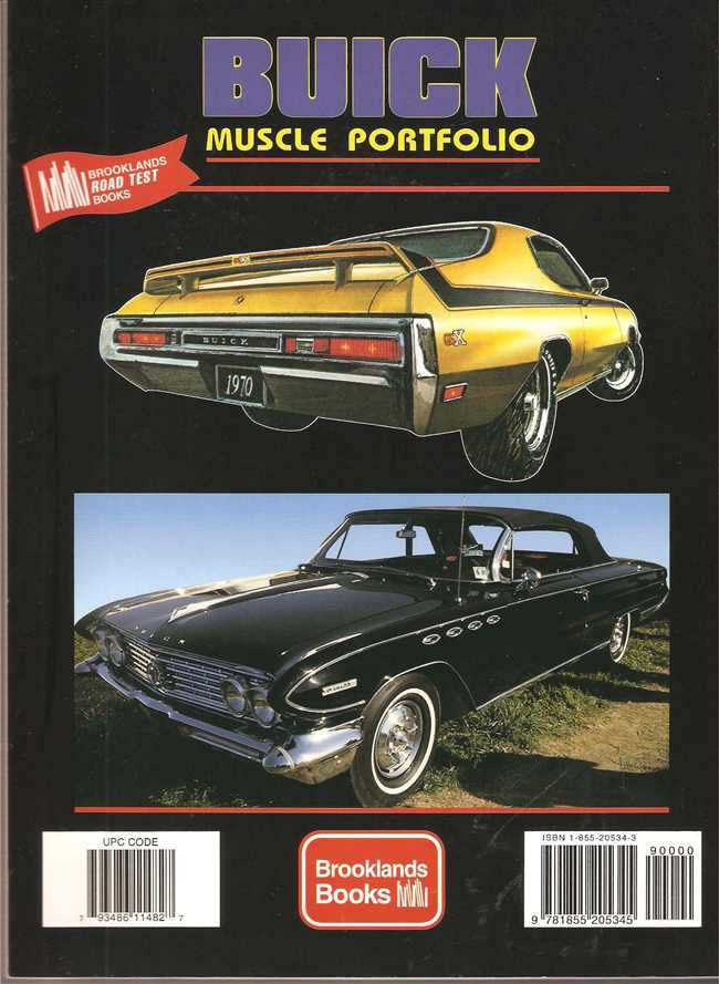Car muscle portfolio book cover with yellow 1970-style Buick; Brooklands Books emblem