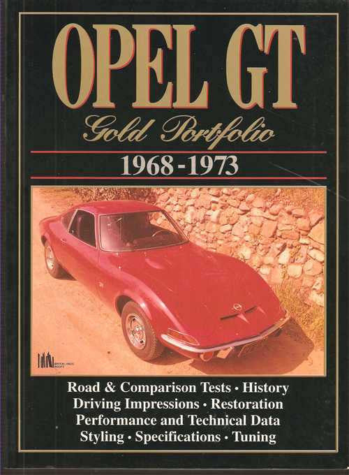 Opel GT Gold Portfolio book cover, red 1968–1973 classic car and feature text