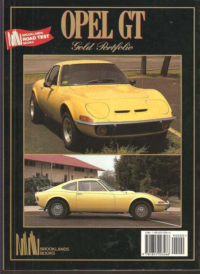 Opel GT Gold Portfolio book cover, yellow 1968–1973 classic car with Road & test badge