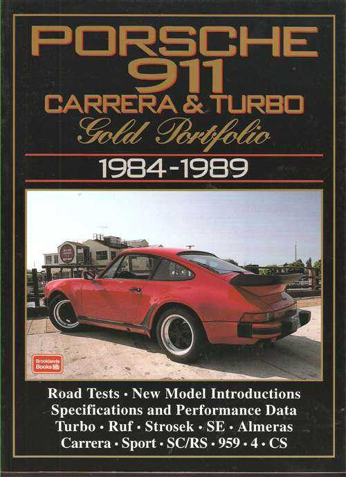Porsche 911 Carrera & Turbo Gold Portfolio 1984–1989 book cover with red car photo.