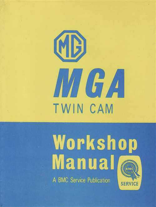 MGA Twin Cam workshop manual cover, yellow and blue with service label