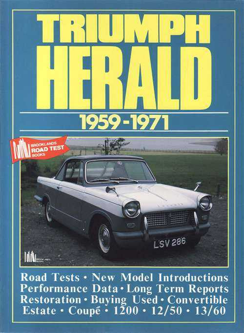 Triumph Herald 1959–1971 book cover with classic coupe and blue title design