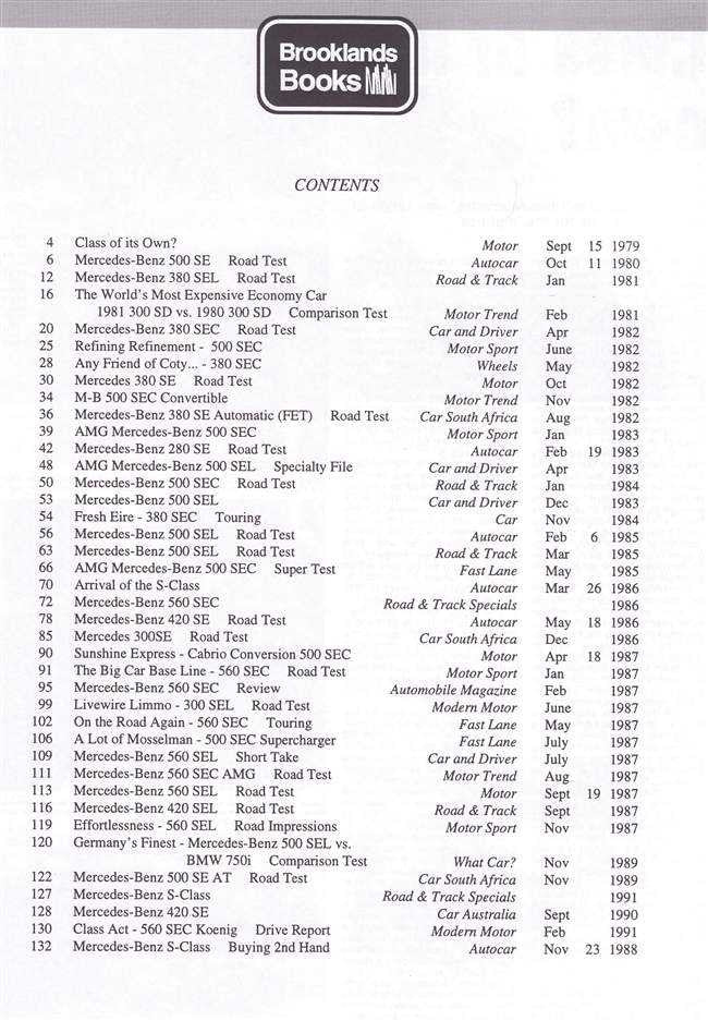 Mercedes S-Class 1980 - 1991 Limited Edition Extra