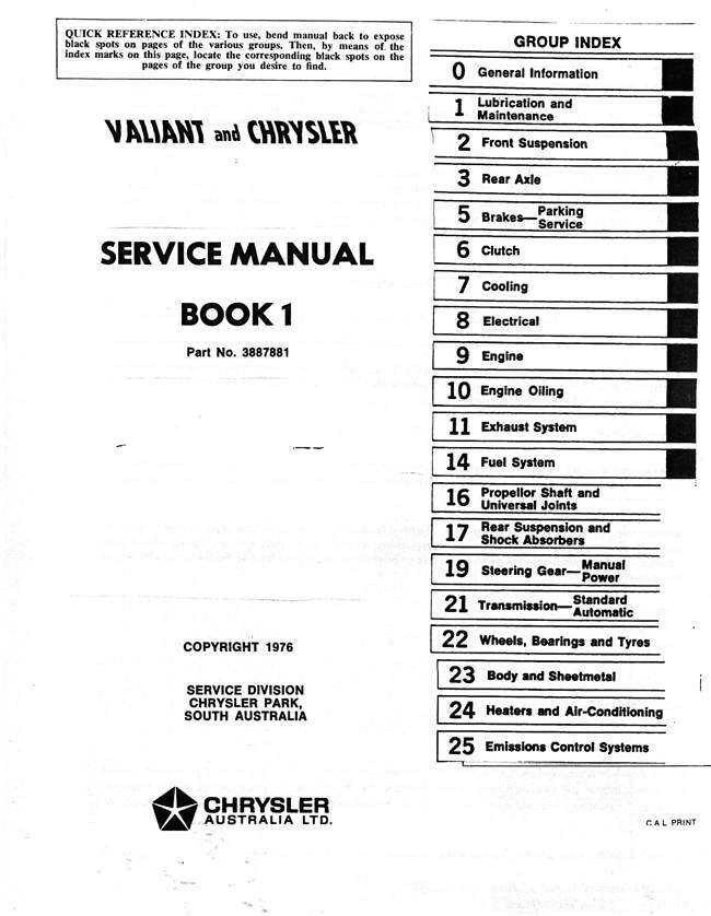 Chrysler | Valiant K Series 1975 Workshop Manual (Book 1)
