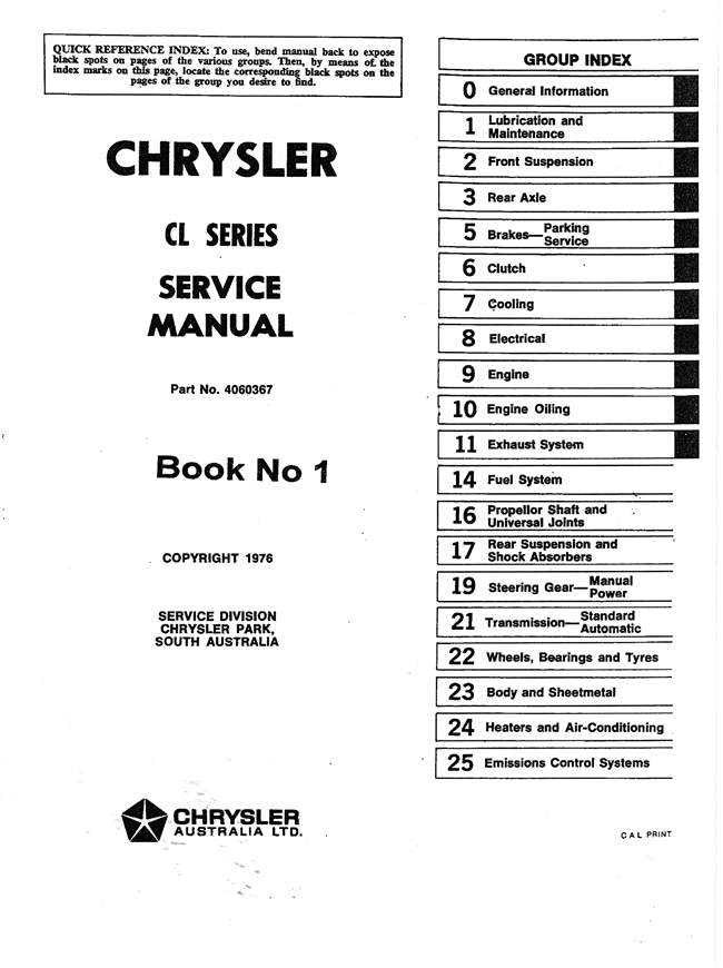 Chrysler CL Series 1976 - 1978 Workshop Manual