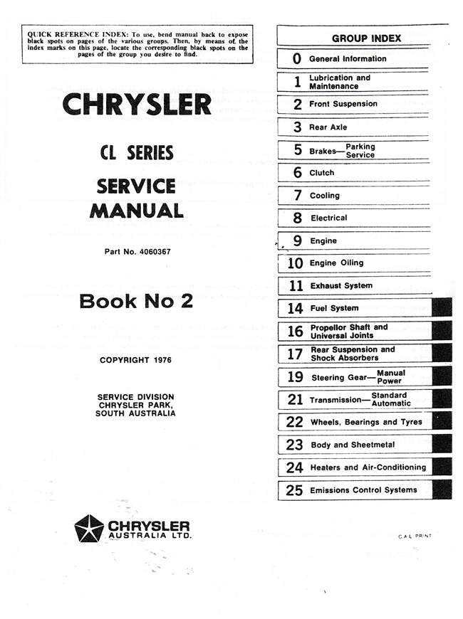 Chrysler CL Series 1976 - 1978 Workshop Manual (Volume 2)