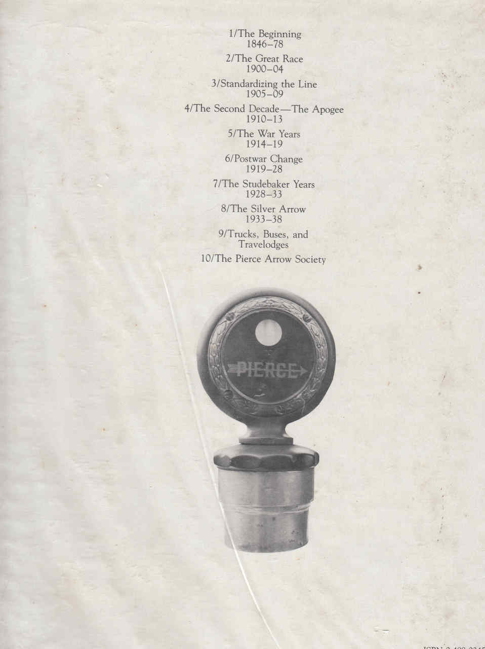Book page with vintage Pierce badge emblem and circular logo at center