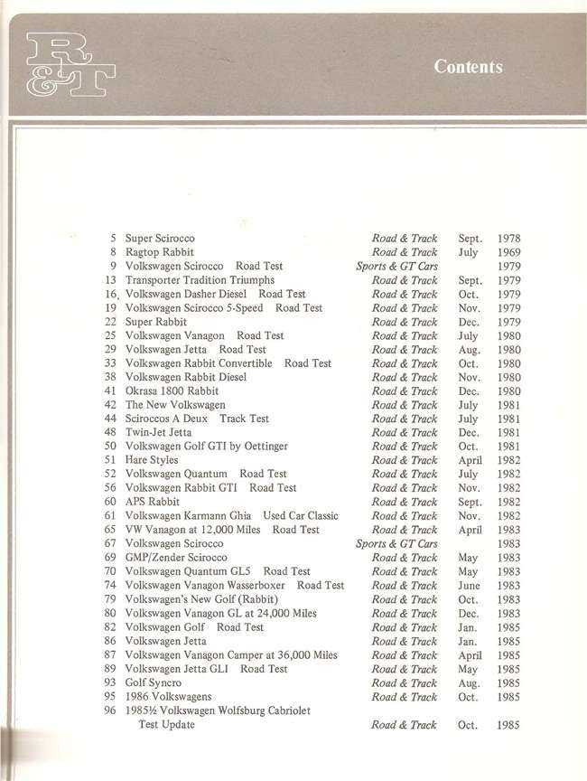 Road &amp; Track On Volkswagen 1978 - 1985
